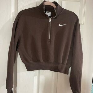Vtg Y2K Nike Fleece Sweatshirt Womens XSmall Brown Quarter Zip Cropped Swoosh